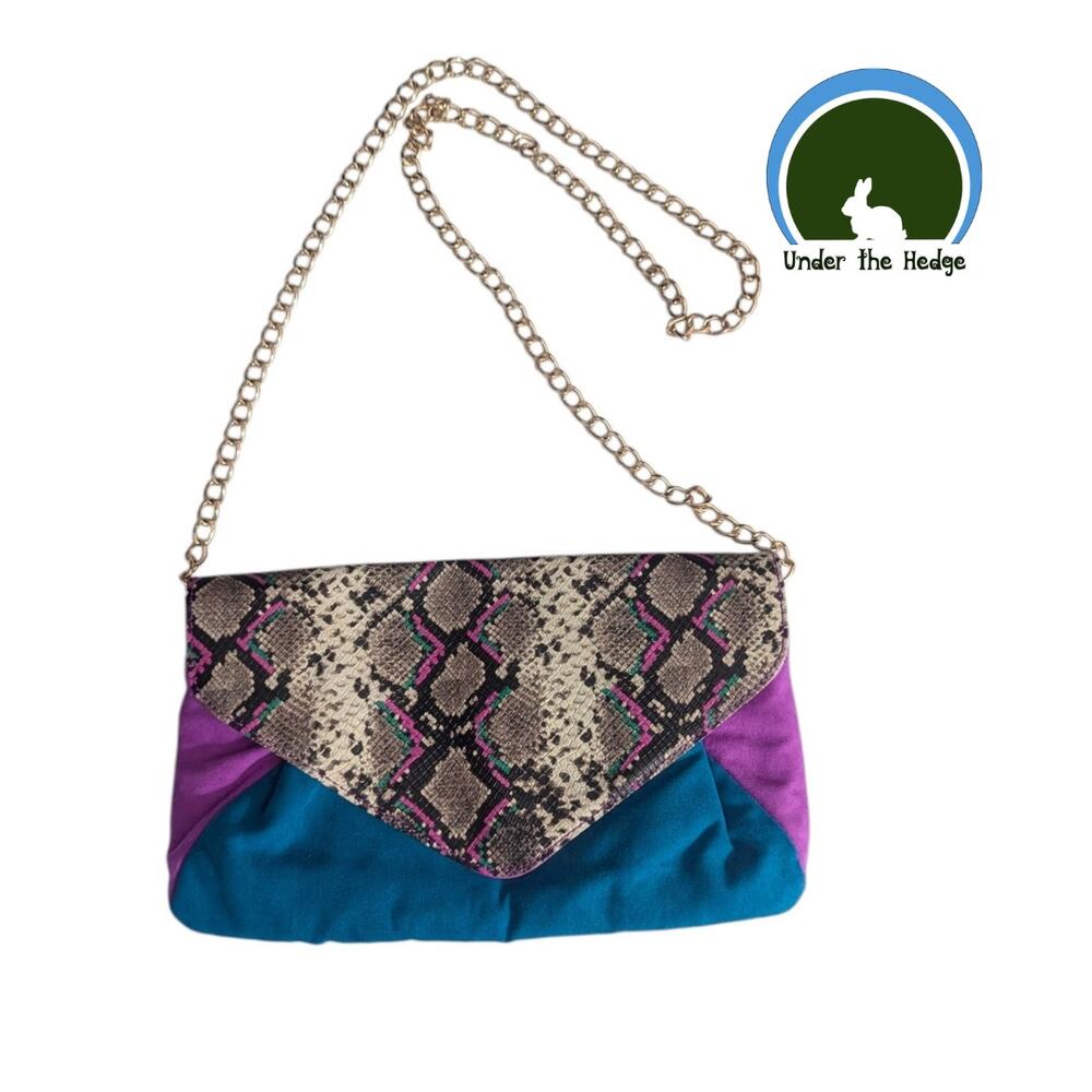 NWoT Steve Madden Teal & Purple Groovi Snake Clutch Envelope Bag w/Chain